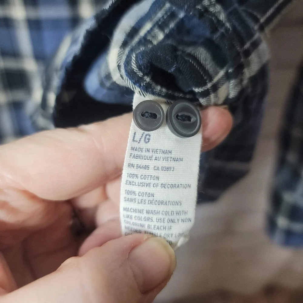 American Eagle Slim Fit Plaid Flannel Shirt Mens Large Blue Black Long‎ Sleeve L
